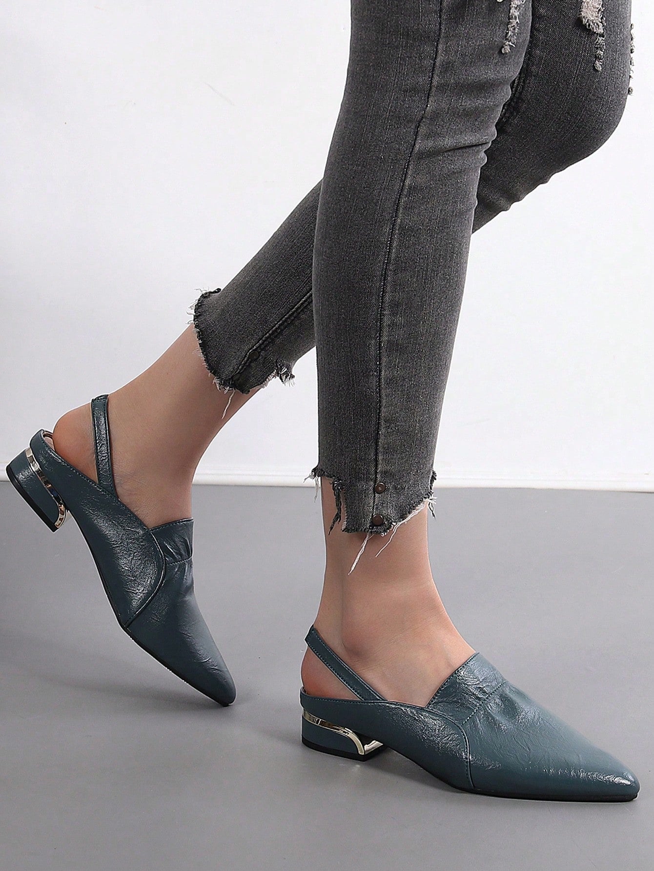 Fashion Blue Flats For Women, Ruched Detail Point Toe Slingback Flats