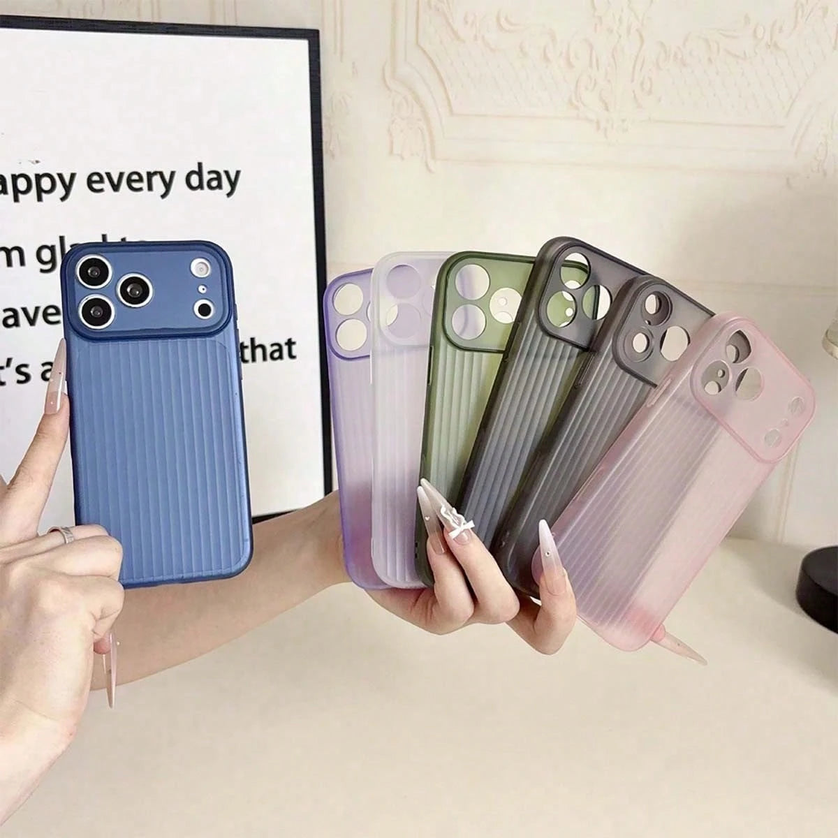 Fashion Linear Groove Bumper Case For IPhone 17 16 15 14 Pro Max Luxury Non-Slip Drop Protection Shockproof Integrated Camera Armor Cover