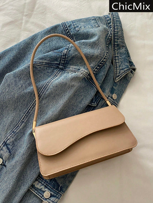 Fashion Solid Color Asymmetrical Flap Vintage Minimalistic Elegant Shoulder Bag