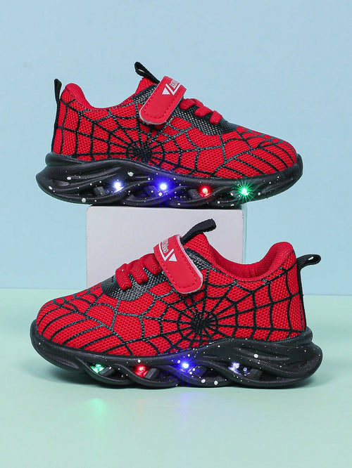 Fashion Spider LED Lighting Breathable Mesh Sports Shoes, Suitable For Boys And Girls- Casual, Shock-Absorbing, All-Season Non-Slip Outdoor Running And Walking Sneakers