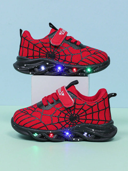 Fashion Spider LED Lighting Breathable Mesh Sports Shoes, Suitable For Boys And Girls- Casual, Shock-Absorbing, All-Season Non-Slip Outdoor Running And Walking Sneakers