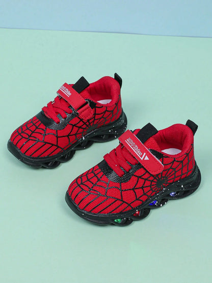 Fashion Spider LED Lighting Breathable Mesh Sports Shoes, Suitable For Boys And Girls- Casual, Shock-Absorbing, All-Season Non-Slip Outdoor Running And Walking Sneakers