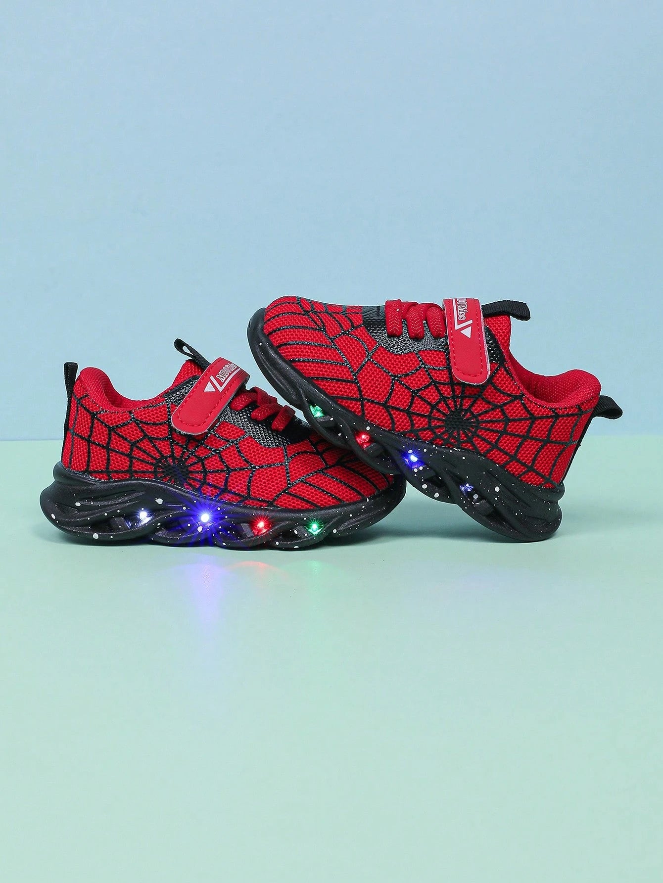 Fashion Spider LED Lighting Breathable Mesh Sports Shoes, Suitable For Boys And Girls- Casual, Shock-Absorbing, All-Season Non-Slip Outdoor Running And Walking Sneakers