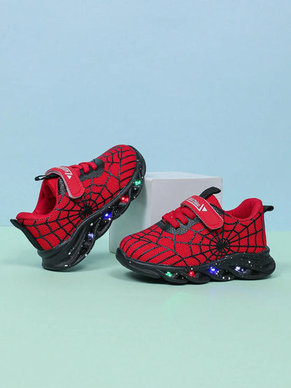 Fashion Spider LED Lighting Breathable Mesh Sports Shoes, Suitable For Boys And Girls- Casual, Shock-Absorbing, All-Season Non-Slip Outdoor Running And Walking Sneakers