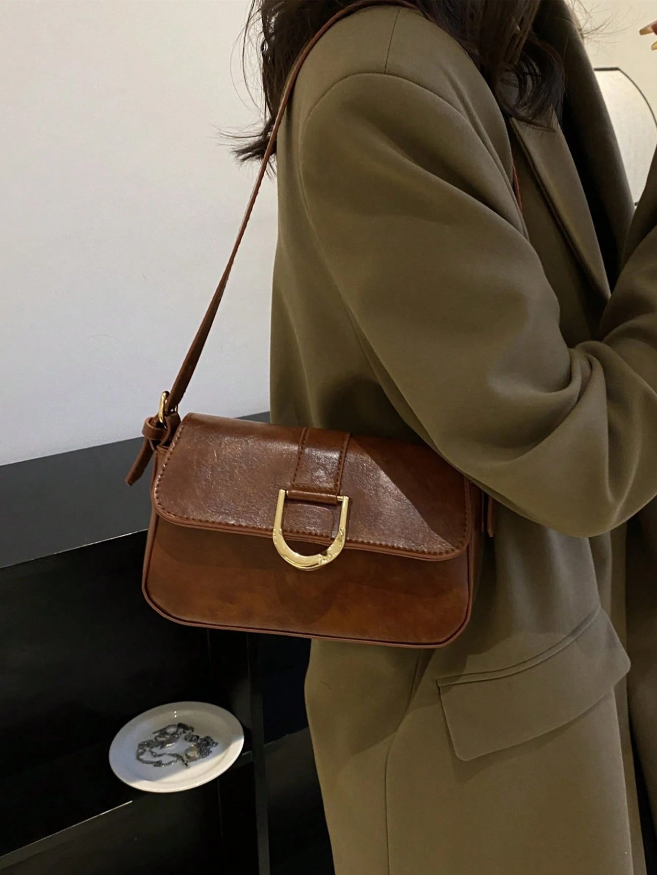 Fashion Women's Plain Color Flap Shoulder Bag