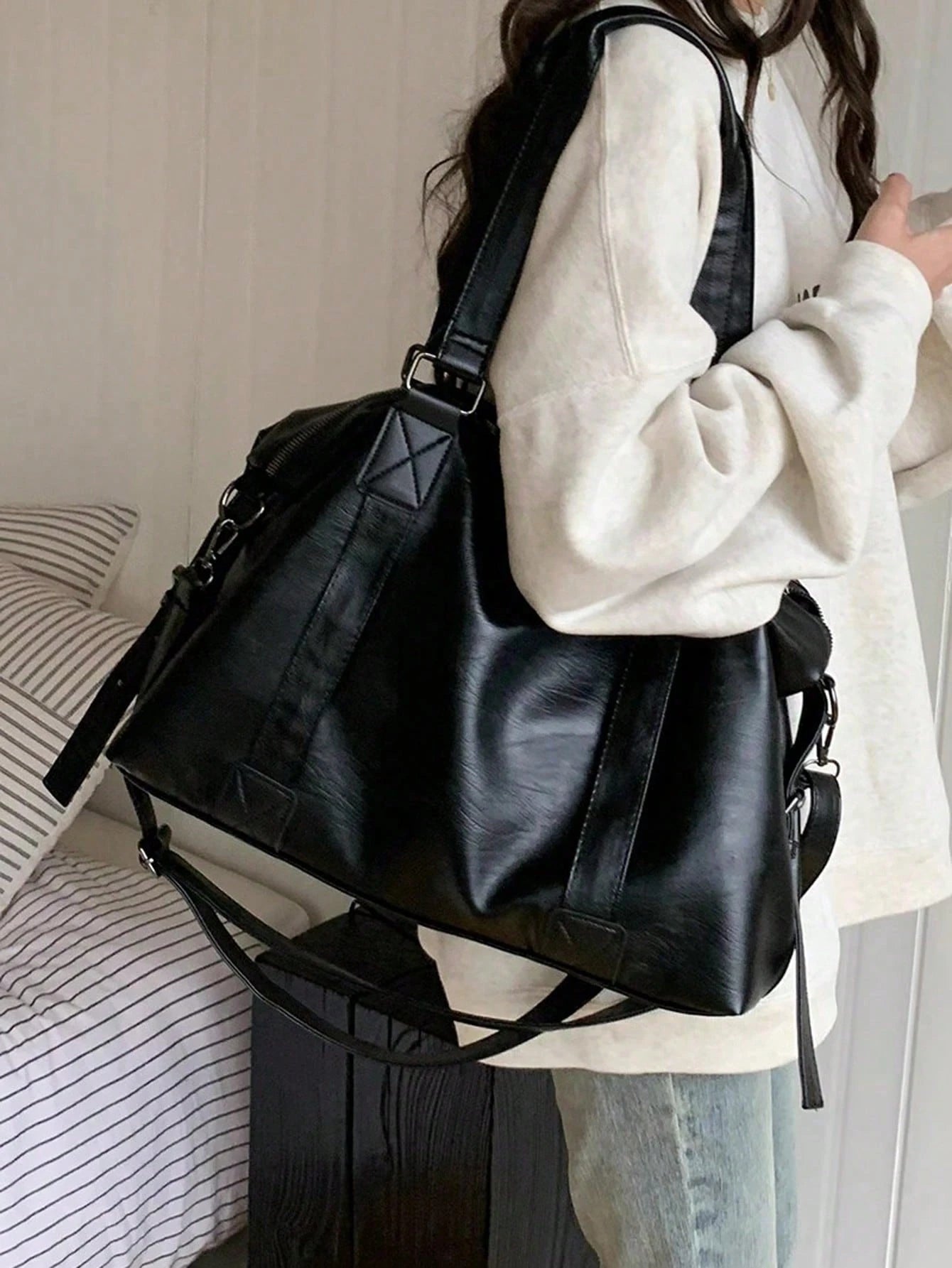 Fashionable Large Capacity Shoulder Underarm Bag, Versatile Women's Soft Leather Tote Bag