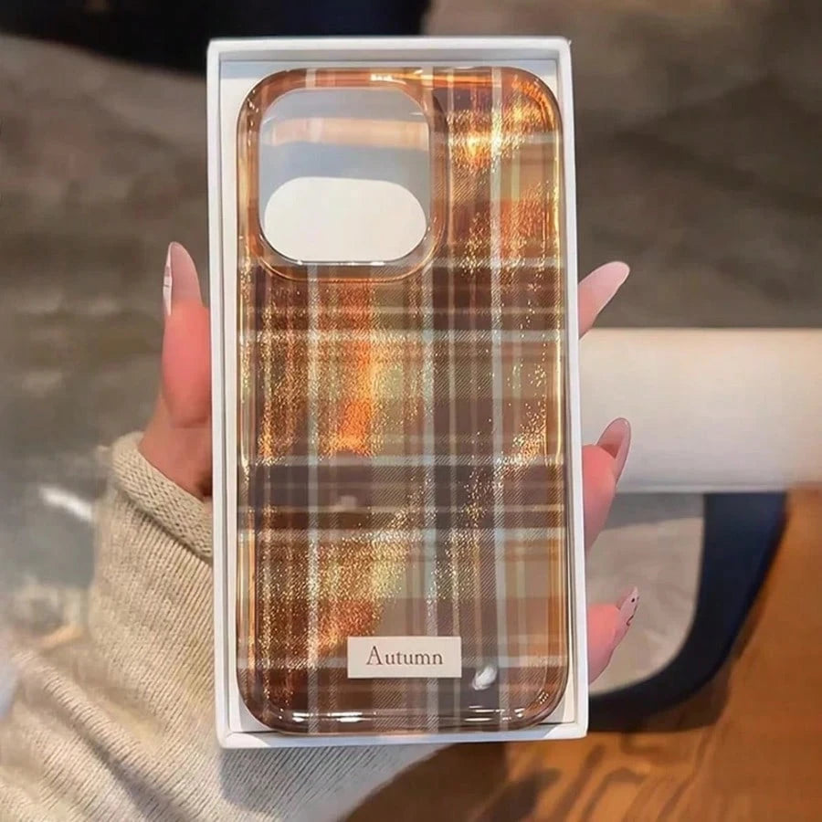 Fashionable New 3D Autumn/Winter Brown Plaid Compatible With Apple 18 17 Air 11 12 13 14 15 16 Pro Max IMD Shockproof Protective Case