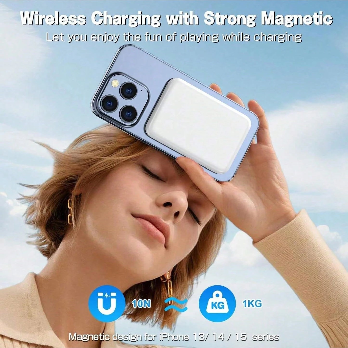 Fast Charging Magnetic Power Bank Portable Power Supply MagSafe Ring For Battery Pack 5000mAh Magnetic Power Bank With Type-C Cable Fast Charging Lighting Input Wireless Portable Charger For 16/15/14