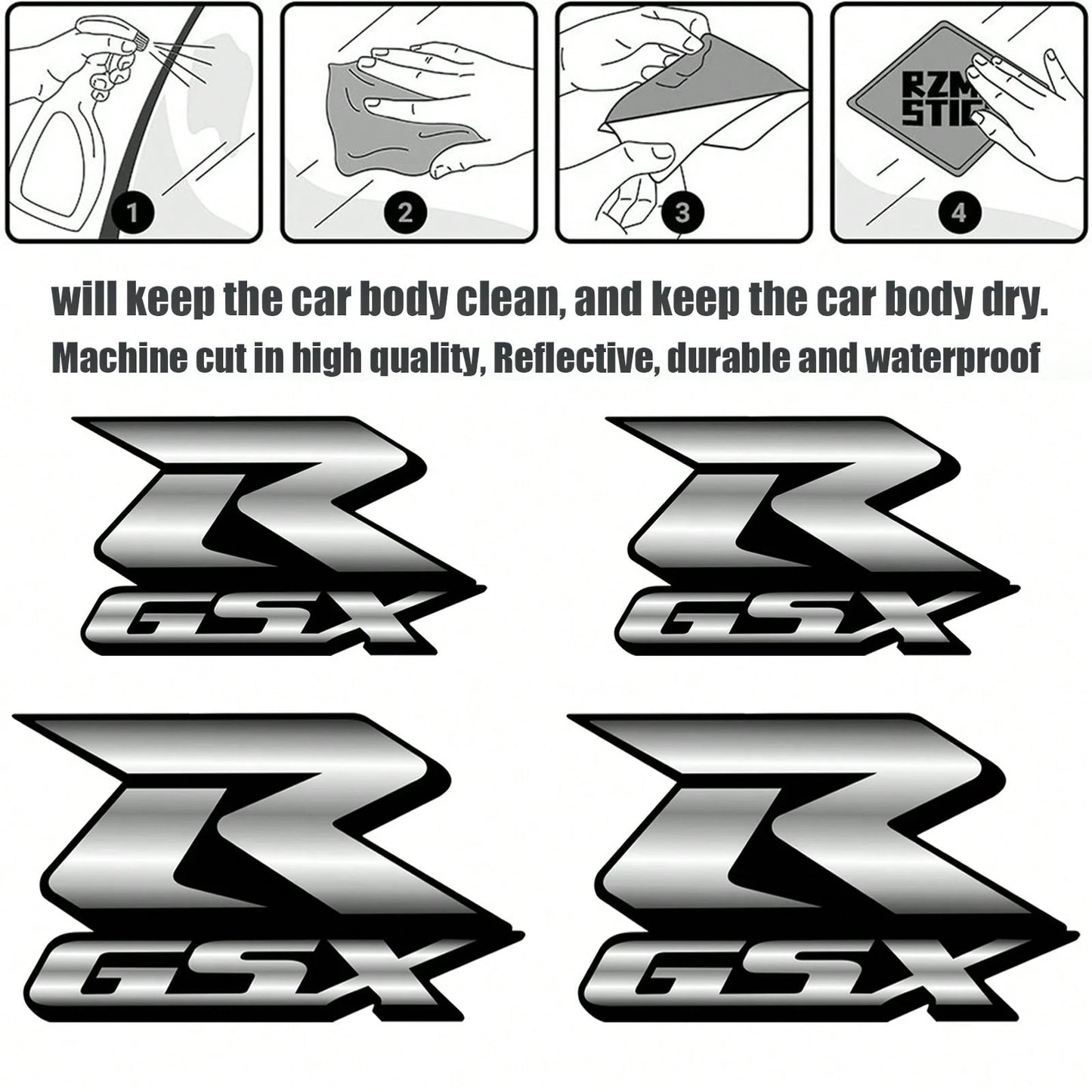FCV 4 Packs Motorcycle Fairing Sticker Decal, Reflective Vinyl Decal Compatible With Suzuki GSXR750 1000 600 VTR750 GSXR 600 750 1000 CBR1000RR Fairing Kit Stickers Decals- 11.5cm&5cm