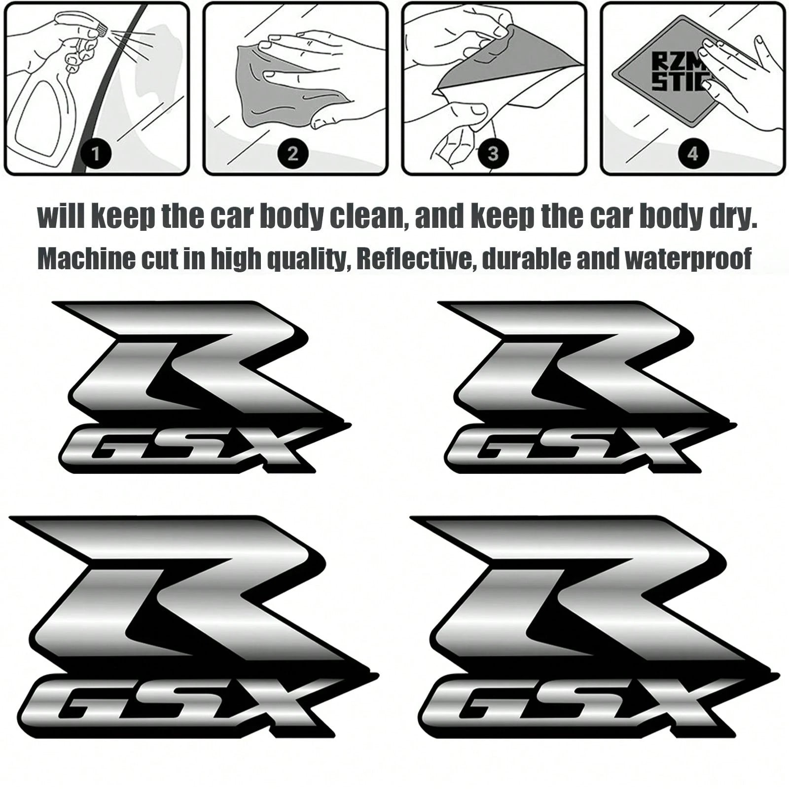 FCV 4 Packs Motorcycle Fairing Sticker Decal, Reflective Vinyl Decal Compatible With Suzuki GSXR750 1000 600 VTR750 GSXR 600 750 1000 CBR1000RR Fairing Kit Stickers Decals- 11.5cm&5cm