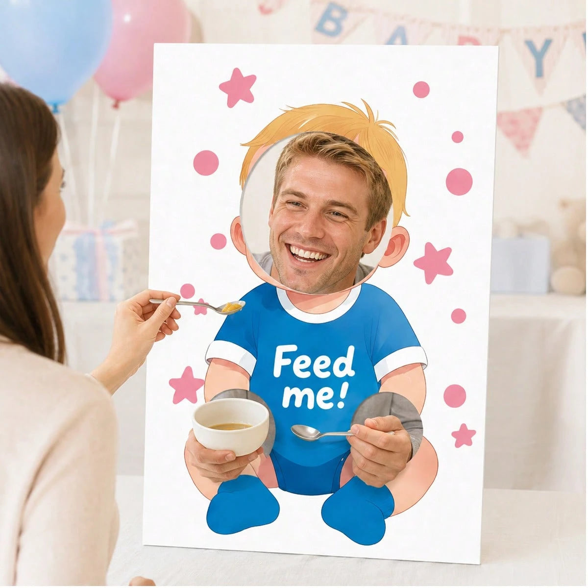 Feed The Baby Game, Baby Shower Game Backdrop, Fun Baby Shower Game, Blindfolded Feeding Game Banner, Suitable For Gender Reveal, Wedding Party Events