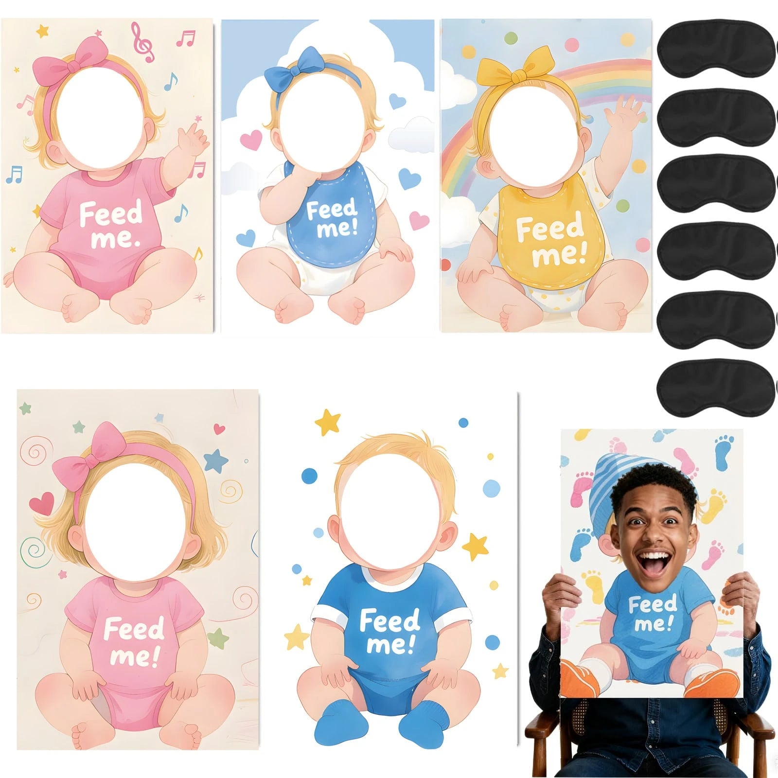 Feed The Baby Game, Baby Shower Game Backdrop, Fun Baby Shower Game, Blindfolded Feeding Game Banner, Suitable For Gender Reveal, Wedding Party Events
