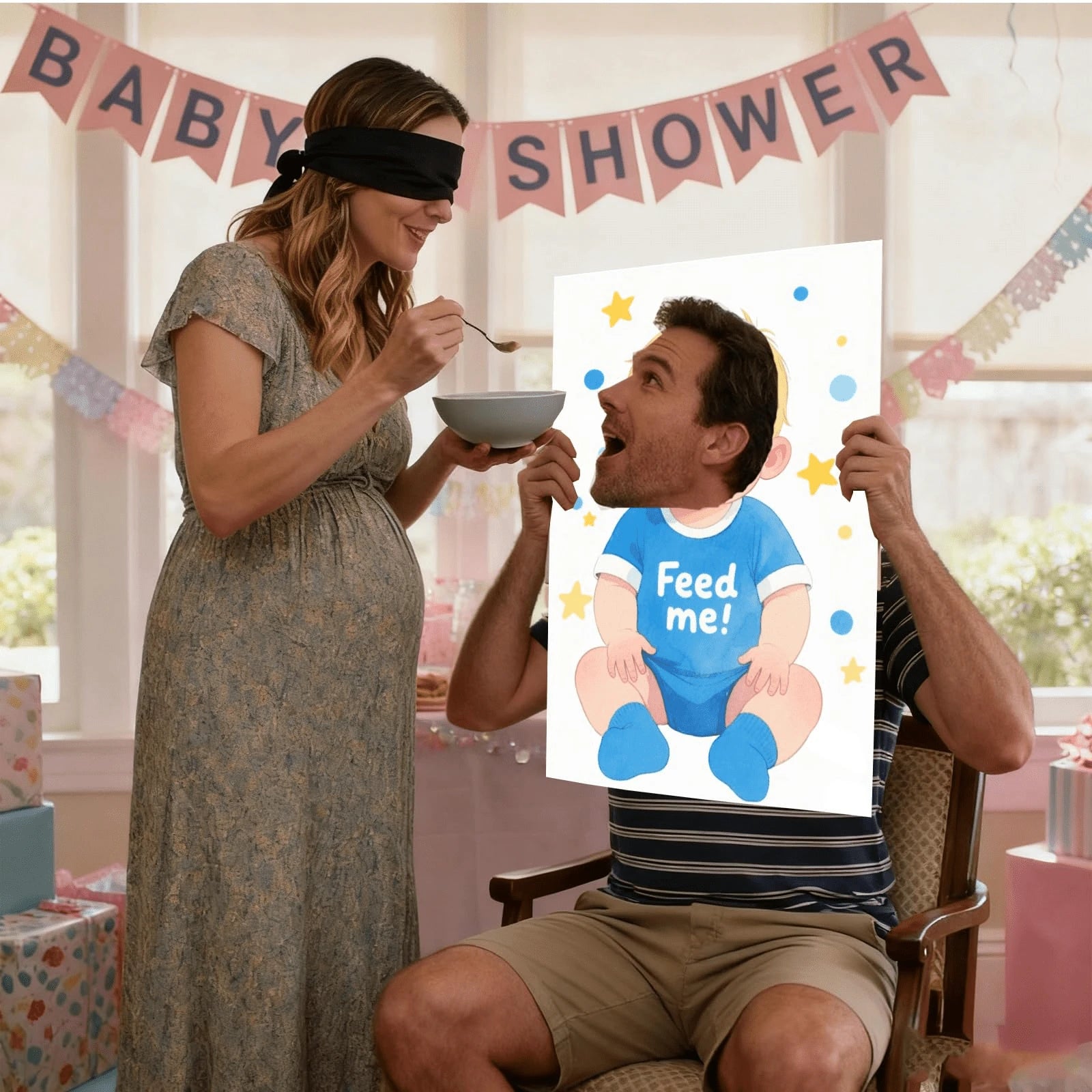 Feed The Baby Game, Baby Shower Game Backdrop, Fun Baby Shower Game, Blindfolded Feeding Game Banner, Suitable For Gender Reveal, Wedding Party Events