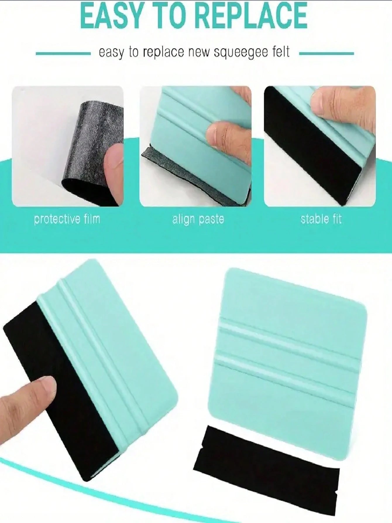 Felt Edge Squeegee Car Window Film Application Tool, 4pcs Vinyl Film Application Tool Set, Car Window Film Application Kit, Car Straight Edge Squeegee Tool, Suitable For All Vinyl Film, Car Window Fil