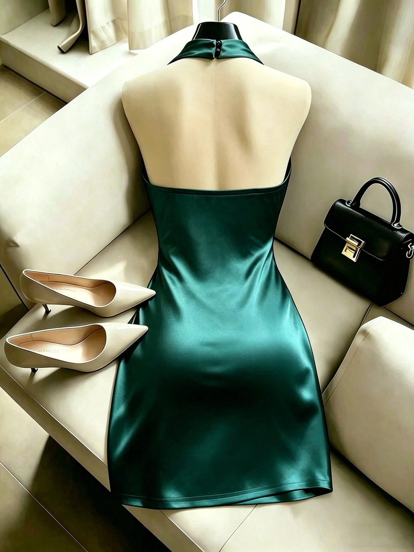 Franclia Elegant New Fashion Brown Draped Neck Dress, With Draped Neckline, Waist Pleats For Slim Fit, Sexy, Graceful, Stylish, Brown Bodycon Mini Dress