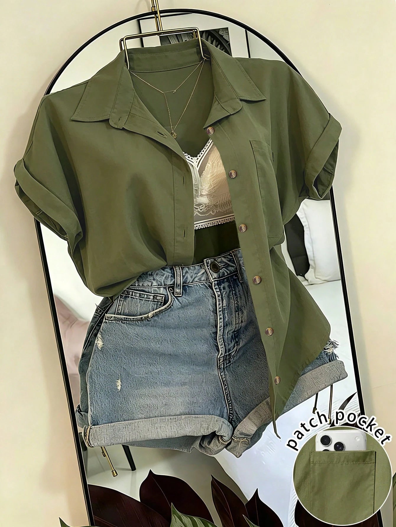 Franclia Solid Color Short Sleeve Pocket Casual Vacation Shirt