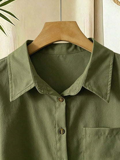 Franclia Solid Color Short Sleeve Pocket Casual Vacation Shirt