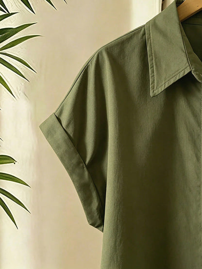 Franclia Solid Color Short Sleeve Pocket Casual Vacation Shirt