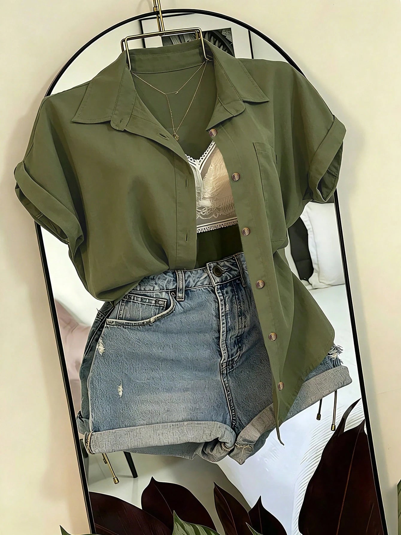 Franclia Solid Color Short Sleeve Pocket Casual Vacation Shirt