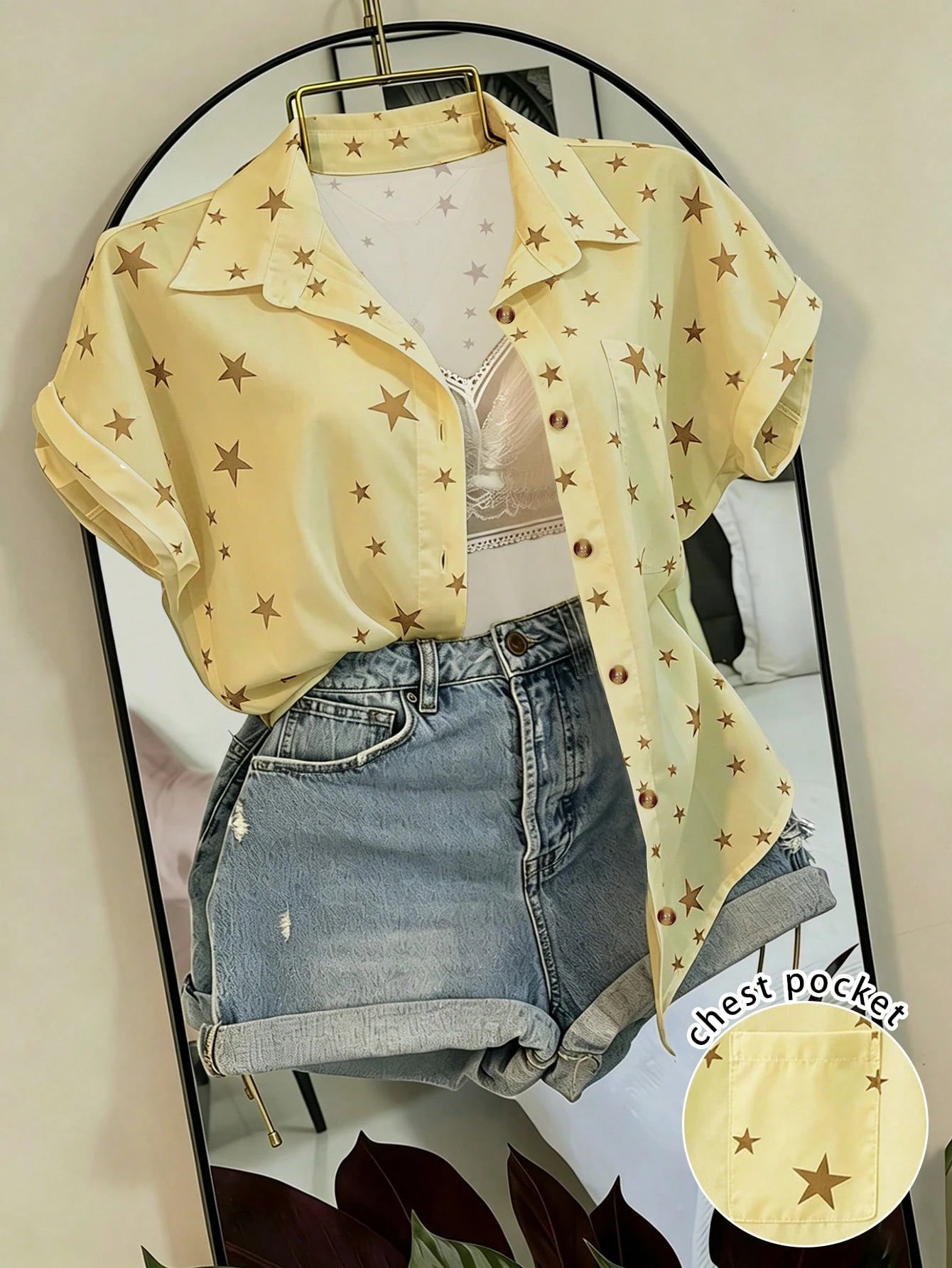 Franclia Solid Color Short Sleeve Pocket Casual Vacation Shirt