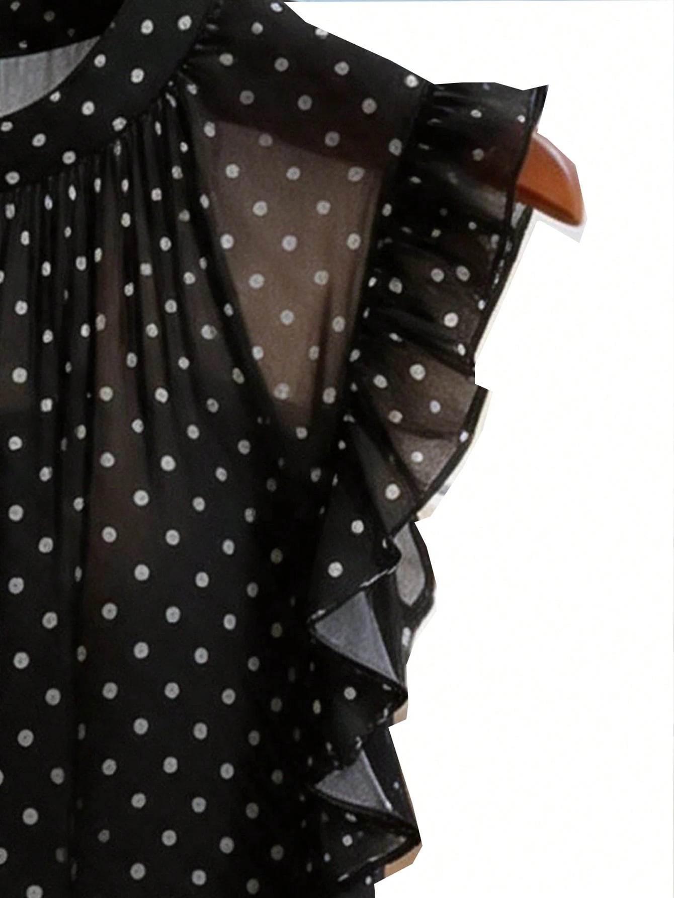 Franclia Women's New Black Base White Polka Dot Chiffon Sleeveless Top| French Retro Sweet Style, Lightweight Chiffon Fabric Suitable For Dates, Shopping/Afternoon Tea, Double-Layer Ruffle Slee