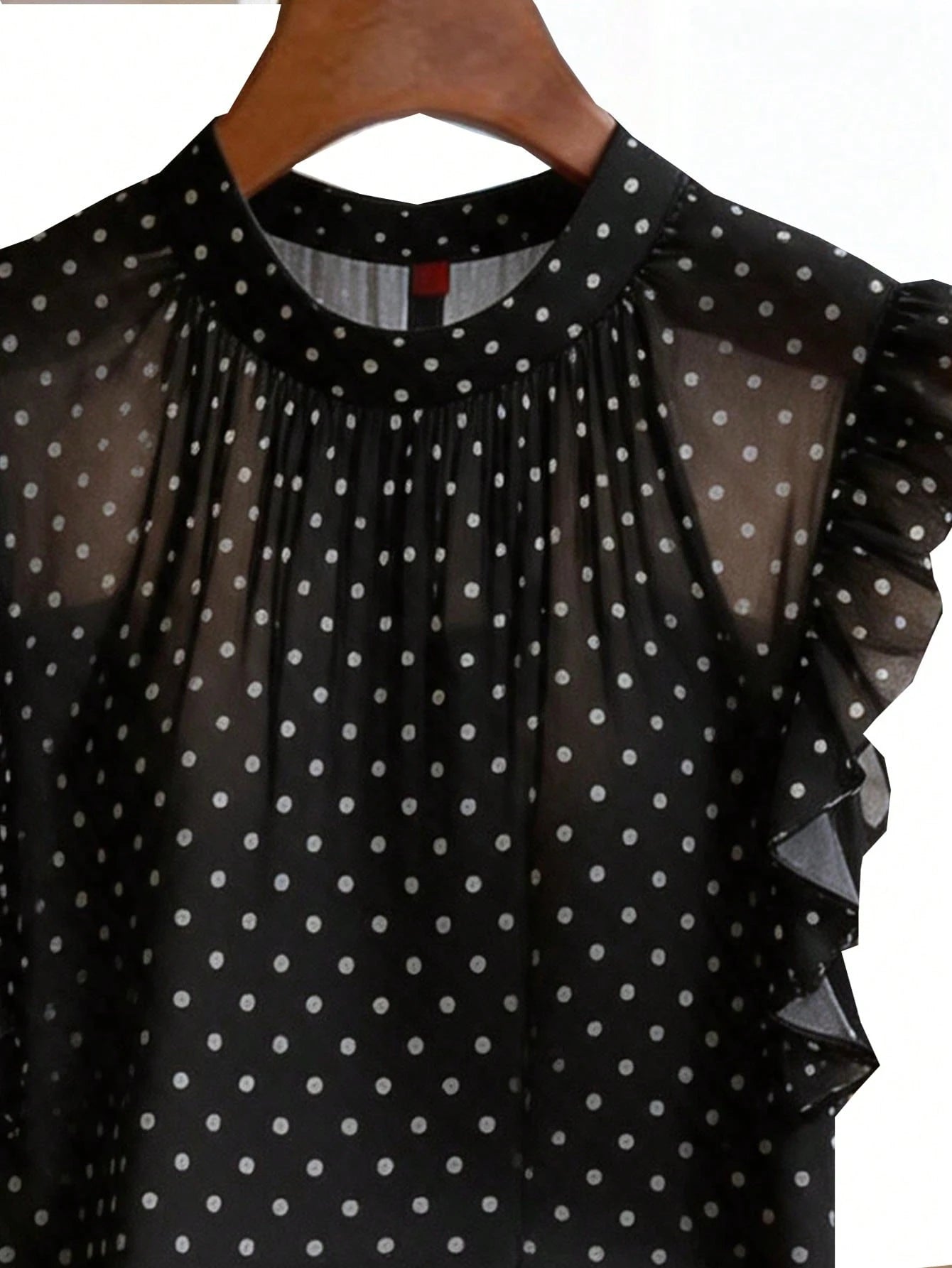 Franclia Women's New Black Base White Polka Dot Chiffon Sleeveless Top| French Retro Sweet Style, Lightweight Chiffon Fabric Suitable For Dates, Shopping/Afternoon Tea, Double-Layer Ruffle Slee