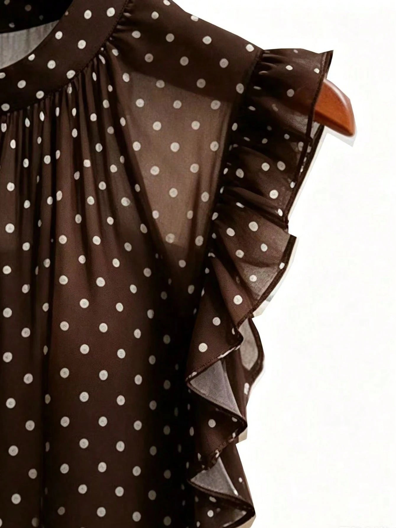 Franclia Women's New Black Base White Polka Dot Chiffon Sleeveless Top| French Retro Sweet Style, Lightweight Chiffon Fabric Suitable For Dates, Shopping/Afternoon Tea, Double-Layer Ruffle Slee