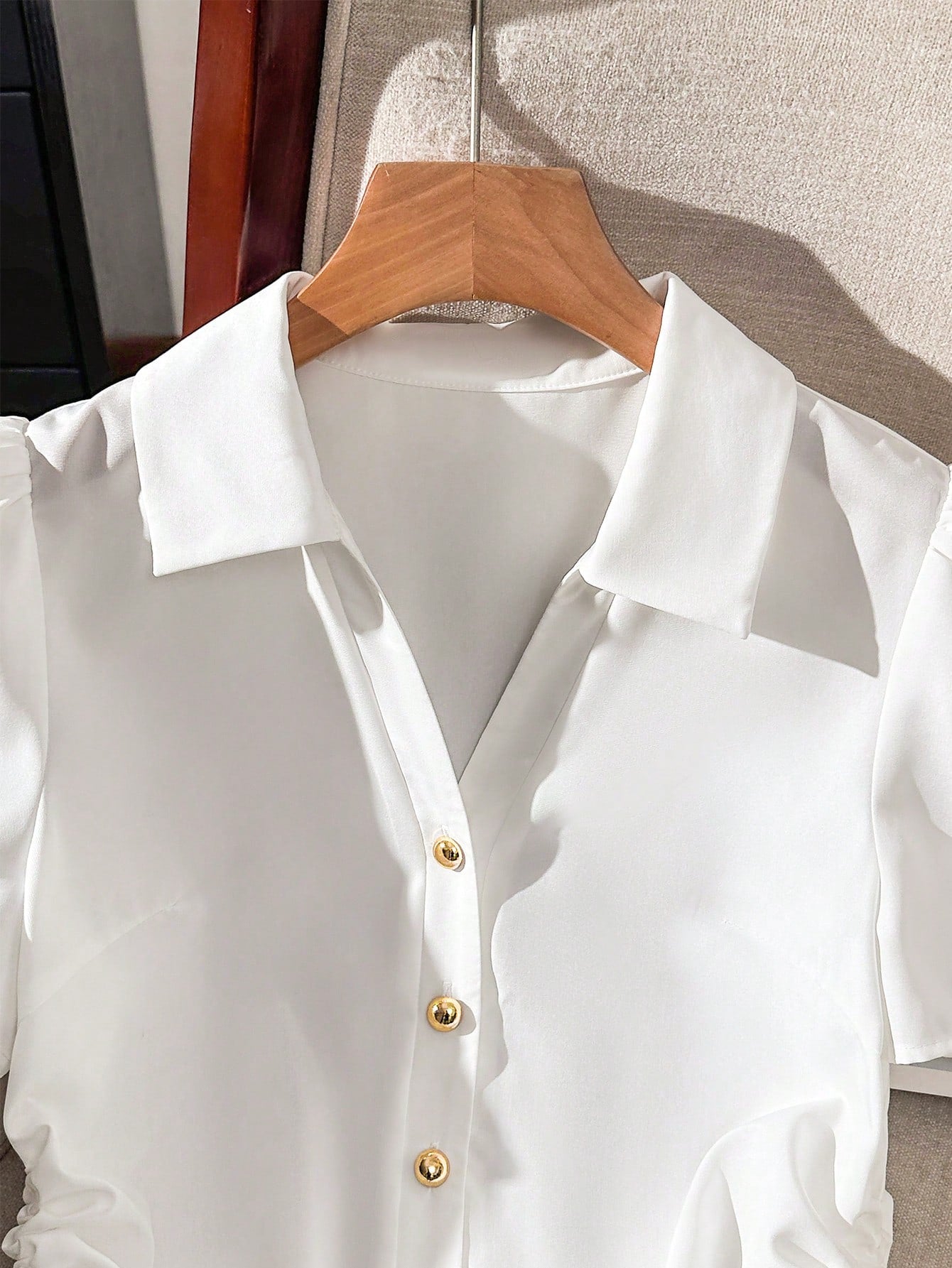 Franclia Women's Solid Color Short Sleeve Side Drawstring Casual Shirt