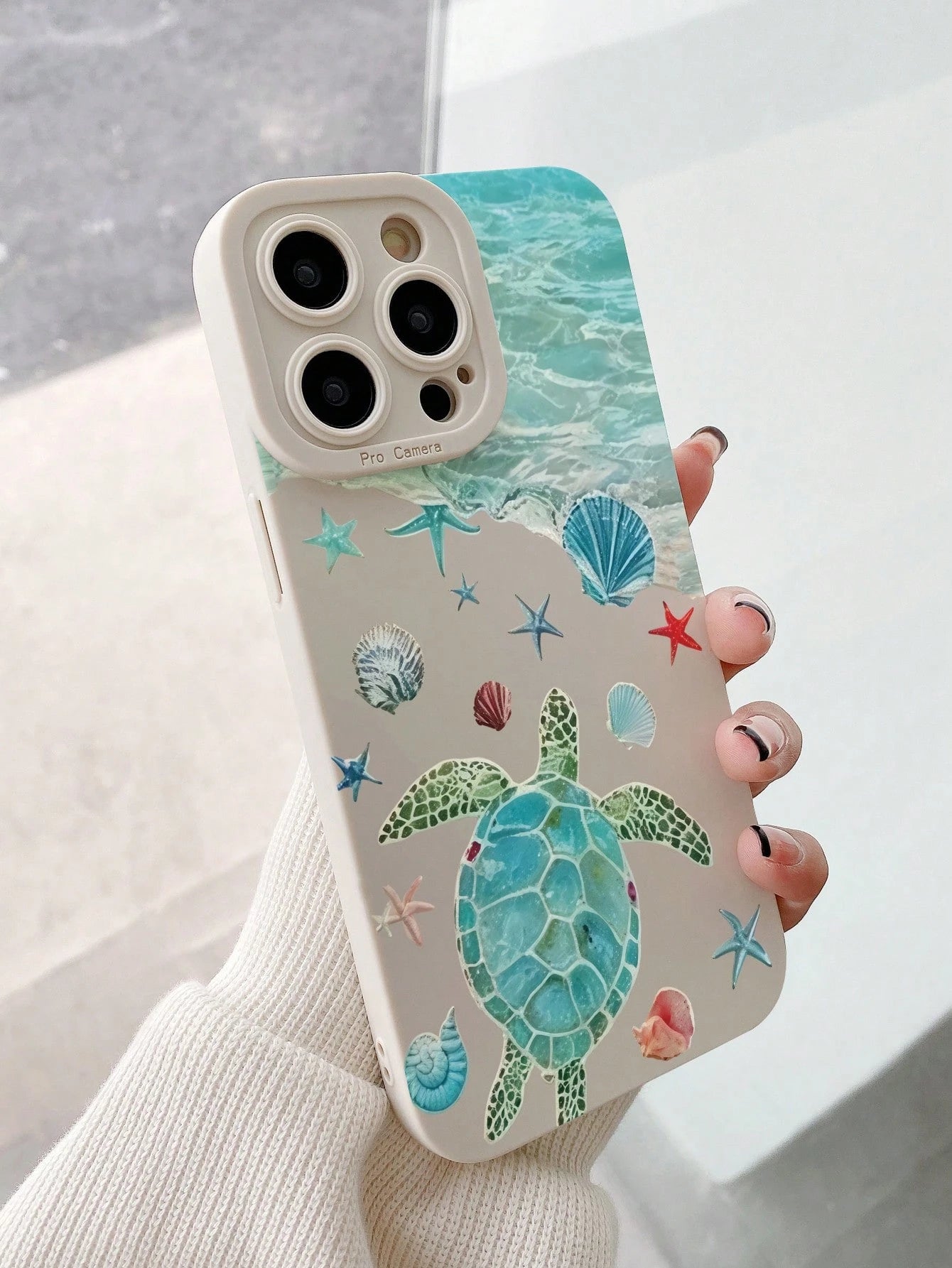 Fresh Ocean Turtle Shell Starfish Print White Border Full Coverage Anti-Drop TPU Soft Silicone Phone Case, Compatible With Apple 11/12pro/13pro/14pro/12promax/13promax/14promax/14plus/17pro Max/13/17