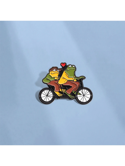 Frog Bicycle Love: Fun And Romantic Brooch That Highlights Your Unique Personalized Halloween Pin For Clothes Bag Charm Backpack For School Kpop Teacher Supplies Bag Charms Cute Office Accessories Shi