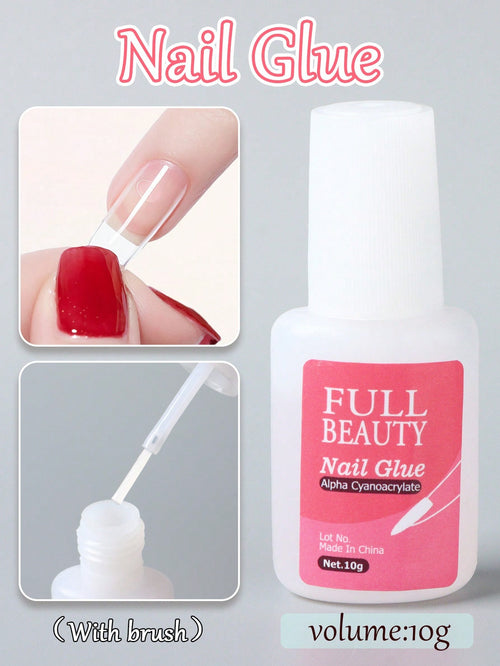 FULL BEAUTY 1pc 10g Transparent Fake Nail Glue, Super Strong Gel Nail Adhesive, Decoration Adhesive, Extension & Reinforcement Adhesive, Soft Nail Sticker Gel, Quick Drying Long-Lasting Manicure Tool
