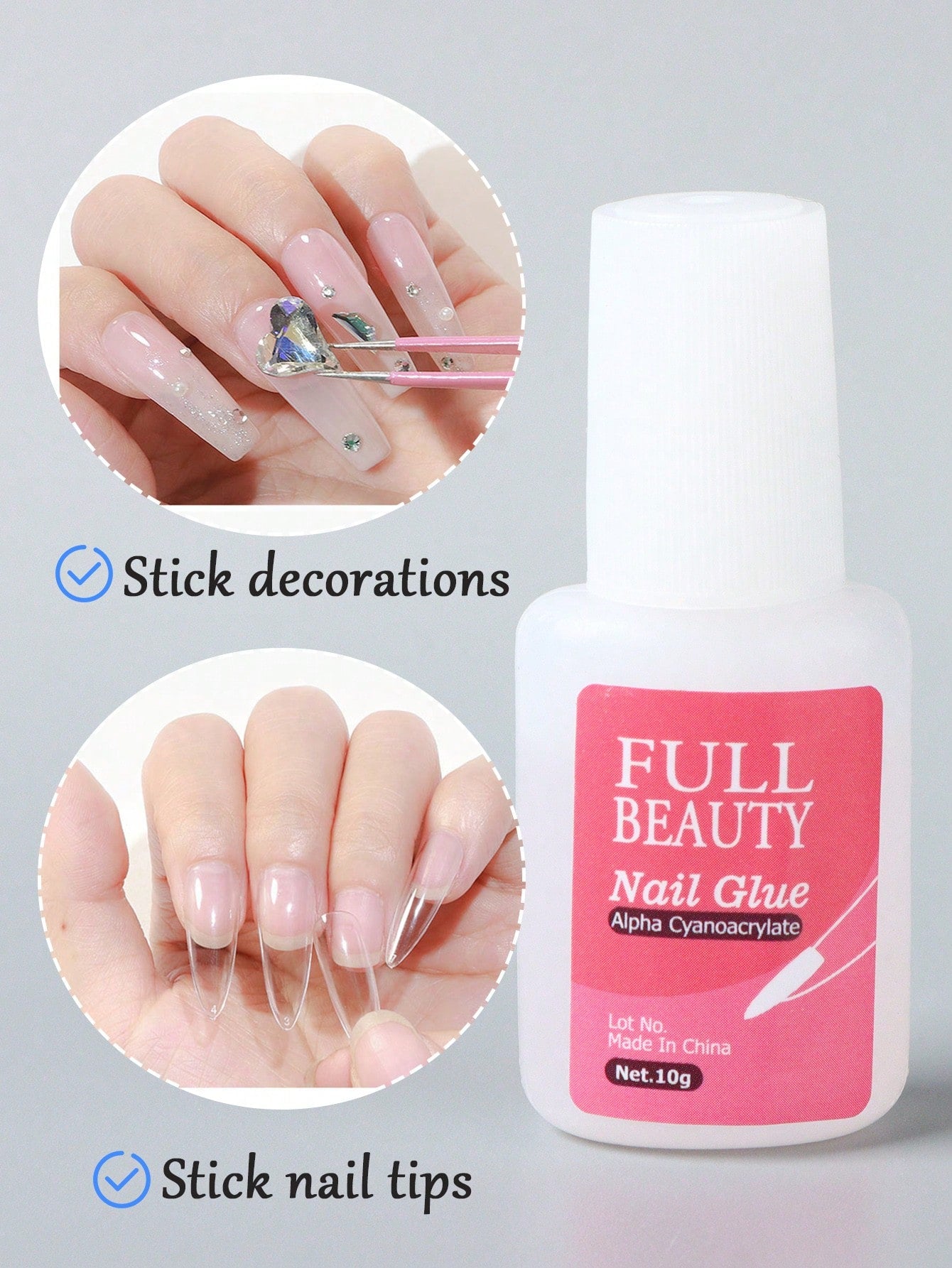 FULL BEAUTY 1pc 10g Transparent Fake Nail Glue, Super Strong Gel Nail Adhesive, Decoration Adhesive, Extension & Reinforcement Adhesive, Soft Nail Sticker Gel, Quick Drying Long-Lasting Manicure Tool