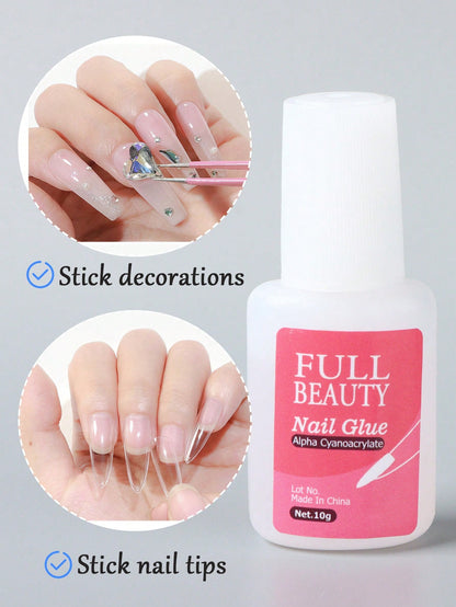 FULL BEAUTY 1pc 10g Transparent Fake Nail Glue, Super Strong Gel Nail Adhesive, Decoration Adhesive, Extension & Reinforcement Adhesive, Soft Nail Sticker Gel, Quick Drying Long-Lasting Manicure Tool