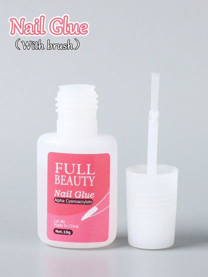 FULL BEAUTY 1pc 10g Transparent Fake Nail Glue, Super Strong Gel Nail Adhesive, Decoration Adhesive, Extension & Reinforcement Adhesive, Soft Nail Sticker Gel, Quick Drying Long-Lasting Manicure Tool