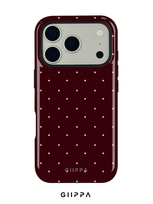 GIIPPA 1pc Burgundy Background With Pink Polka Dot Pattern Design, Phone 17 Pro Max Phone Case, Compatible With Phone 16 Pro Max, 15 Pro Max, 14 Pro Max, Korean-Style High-End Fashion Fun Phone Case