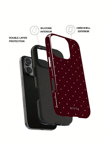 GIIPPA 1pc Burgundy Background With Pink Polka Dot Pattern Design, Phone 17 Pro Max Phone Case, Compatible With Phone 16 Pro Max, 15 Pro Max, 14 Pro Max, Korean-Style High-End Fashion Fun Phone Case
