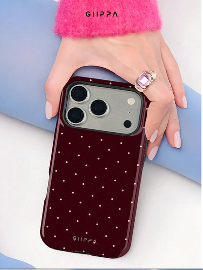 GIIPPA 1pc Burgundy Background With Pink Polka Dot Pattern Design, Phone 17 Pro Max Phone Case, Compatible With Phone 16 Pro Max, 15 Pro Max, 14 Pro Max, Korean-Style High-End Fashion Fun Phone Case