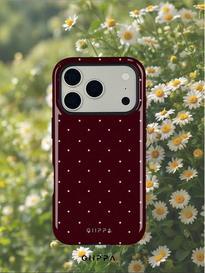 GIIPPA 1pc Burgundy Background With Pink Polka Dot Pattern Design, Phone 17 Pro Max Phone Case, Compatible With Phone 16 Pro Max, 15 Pro Max, 14 Pro Max, Korean-Style High-End Fashion Fun Phone Case