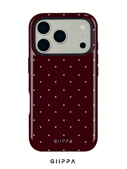 GIIPPA 1pc Burgundy Background With Pink Polka Dot Pattern Design, Phone 17 Pro Max Phone Case, Compatible With Phone 16 Pro Max, 15 Pro Max, 14 Pro Max, Korean-Style High-End Fashion Fun Phone Case
