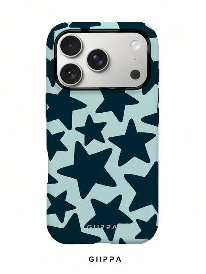GIIPPA Star Elements Fashion Phone Case Star Fashion 1 Piece Dark Blue Hand-Painted Large Star Pattern Phone Case, Suitable For IPhone 17 Pro Max, 16 Pro Max, 15 Pro Max, 14 Pro Max, Korean Stylish An