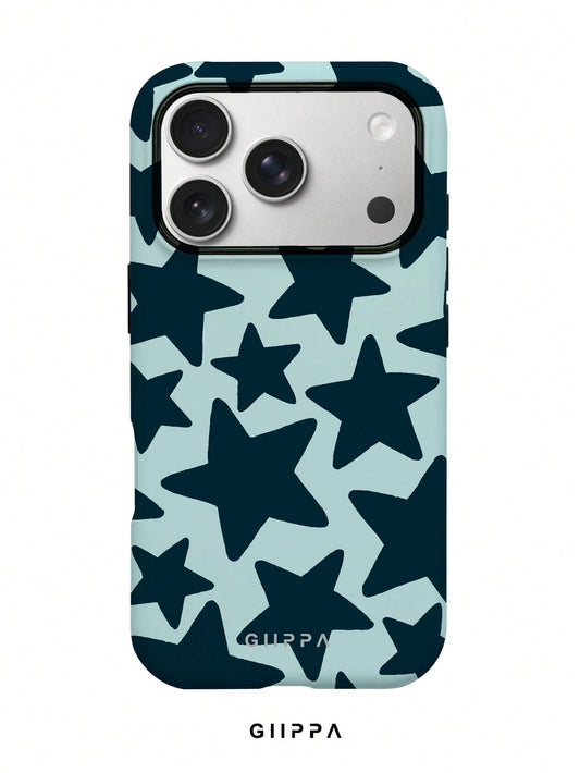 GIIPPA Star Elements Fashion Phone Case Star Fashion 1 Piece Dark Blue Hand-Painted Large Star Pattern Phone Case, Suitable For IPhone 17 Pro Max, 16 Pro Max, 15 Pro Max, 14 Pro Max, Korean Stylish An