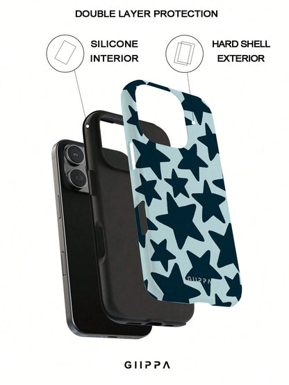 GIIPPA Star Elements Fashion Phone Case Star Fashion 1 Piece Dark Blue Hand-Painted Large Star Pattern Phone Case, Suitable For IPhone 17 Pro Max, 16 Pro Max, 15 Pro Max, 14 Pro Max, Korean Stylish An