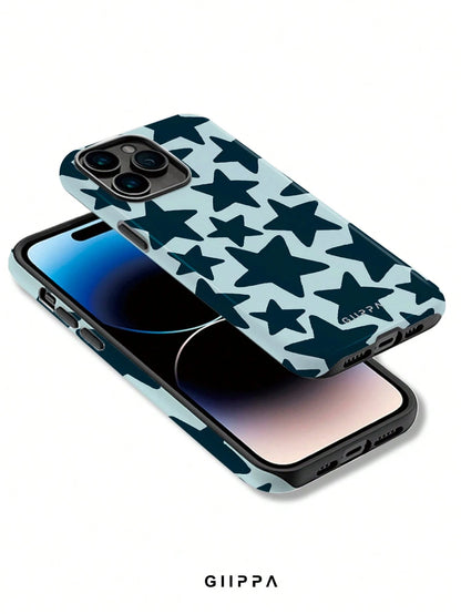 GIIPPA Star Elements Fashion Phone Case Star Fashion 1 Piece Dark Blue Hand-Painted Large Star Pattern Phone Case, Suitable For IPhone 17 Pro Max, 16 Pro Max, 15 Pro Max, 14 Pro Max, Korean Stylish An