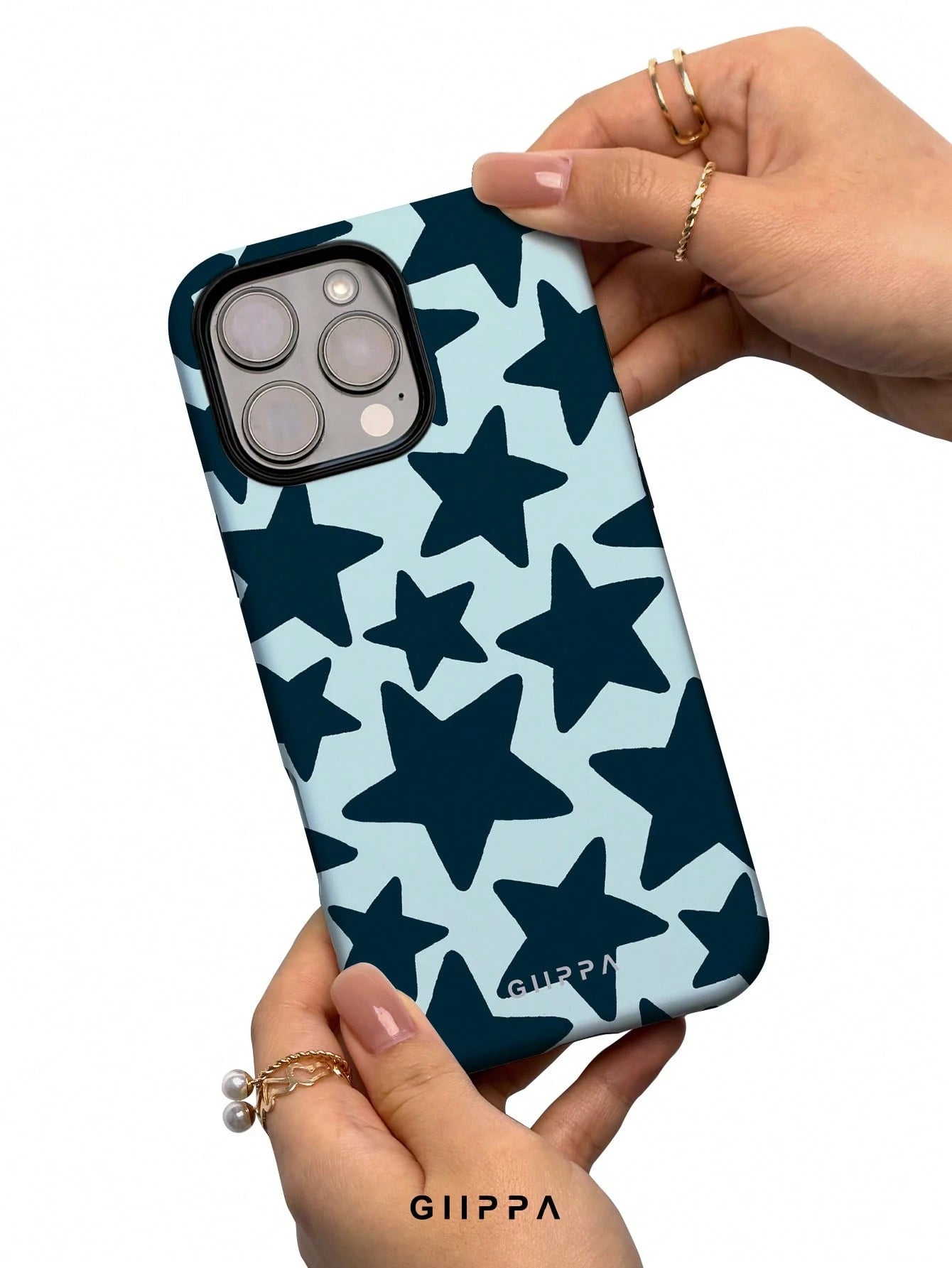 GIIPPA Star Elements Fashion Phone Case Star Fashion 1 Piece Dark Blue Hand-Painted Large Star Pattern Phone Case, Suitable For IPhone 17 Pro Max, 16 Pro Max, 15 Pro Max, 14 Pro Max, Korean Stylish An