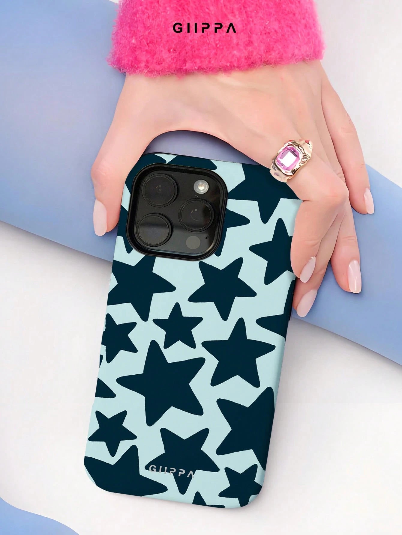 GIIPPA Star Elements Fashion Phone Case Star Fashion 1 Piece Dark Blue Hand-Painted Large Star Pattern Phone Case, Suitable For IPhone 17 Pro Max, 16 Pro Max, 15 Pro Max, 14 Pro Max, Korean Stylish An