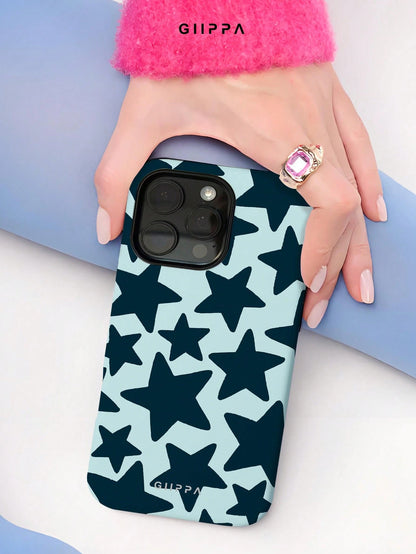 GIIPPA Star Elements Fashion Phone Case Star Fashion 1 Piece Dark Blue Hand-Painted Large Star Pattern Phone Case, Suitable For IPhone 17 Pro Max, 16 Pro Max, 15 Pro Max, 14 Pro Max, Korean Stylish An