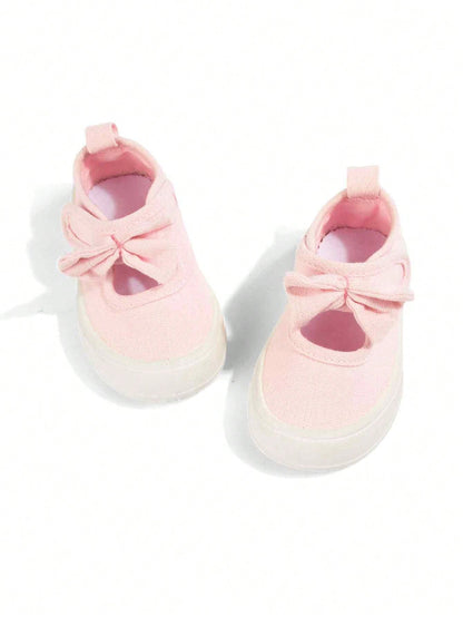 Girls' Pink Sweet Style Cute Bow Fashion Comfortable Breathable Soft Sole Casual Square Toe Cloth Shoes Suitable For Spring Outdoor Garden Activities And Play