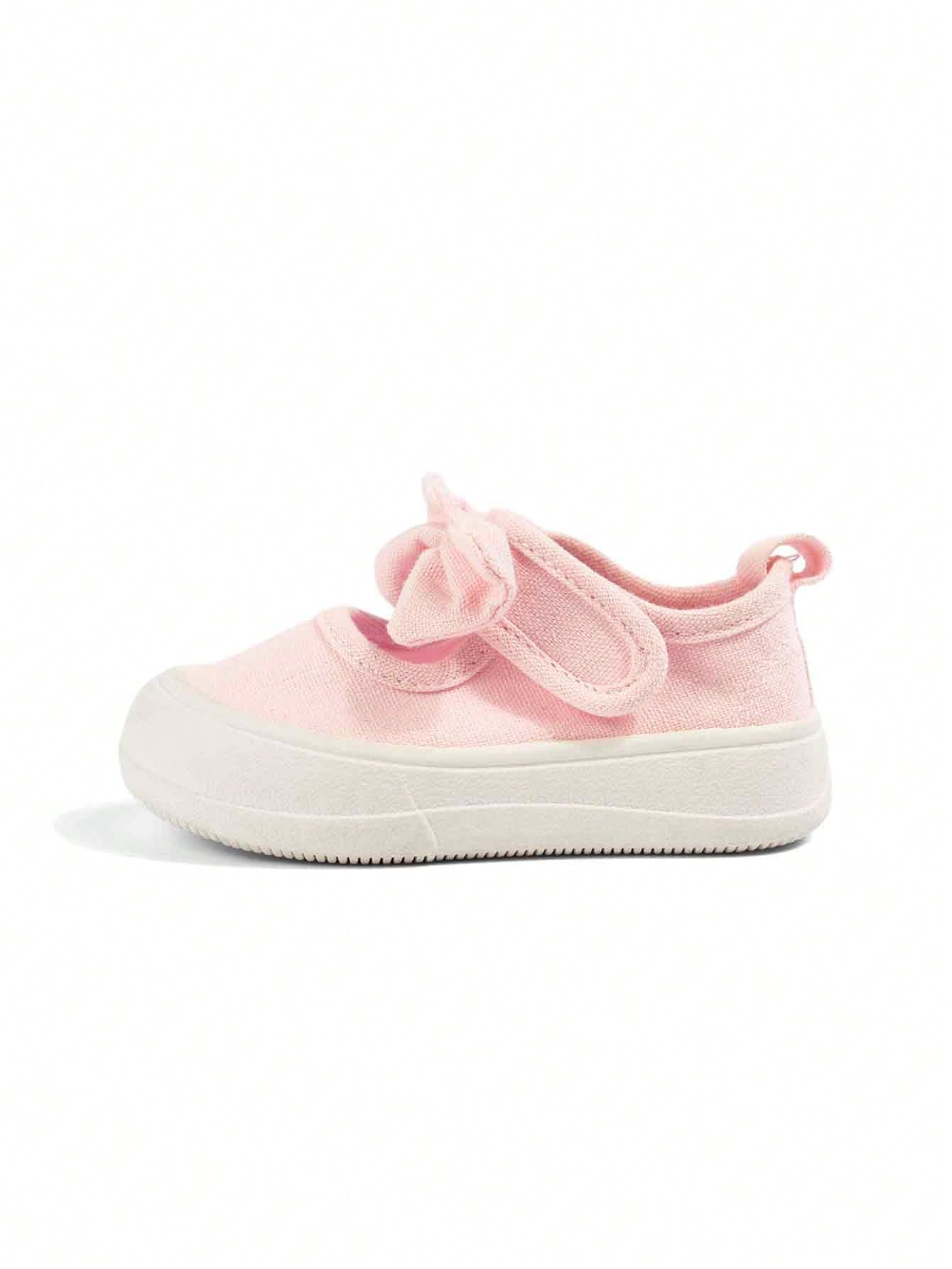 Girls' Pink Sweet Style Cute Bow Fashion Comfortable Breathable Soft Sole Casual Square Toe Cloth Shoes Suitable For Spring Outdoor Garden Activities And Play
