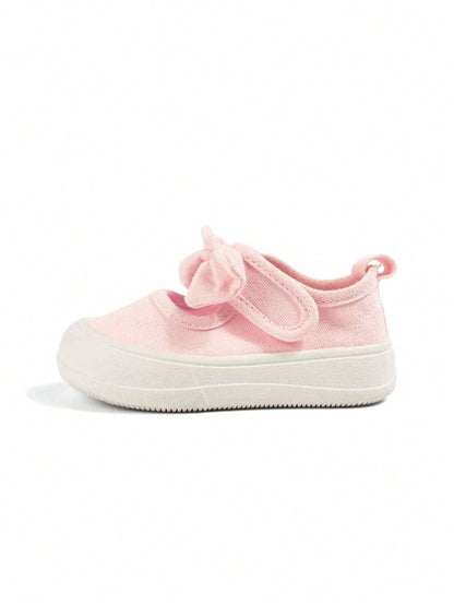 Girls' Pink Sweet Style Cute Bow Fashion Comfortable Breathable Soft Sole Casual Square Toe Cloth Shoes Suitable For Spring Outdoor Garden Activities And Play