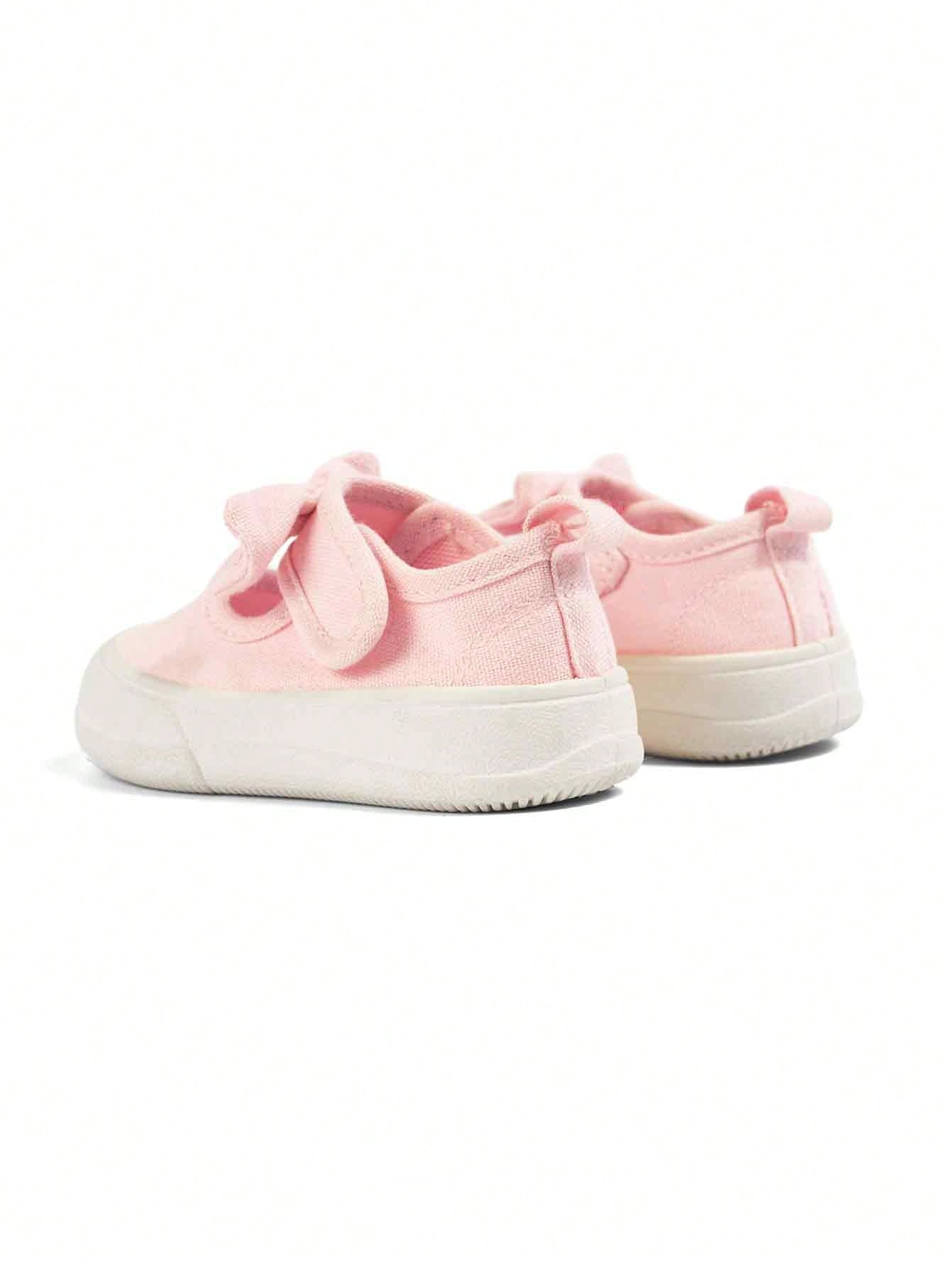 Girls' Pink Sweet Style Cute Bow Fashion Comfortable Breathable Soft Sole Casual Square Toe Cloth Shoes Suitable For Spring Outdoor Garden Activities And Play